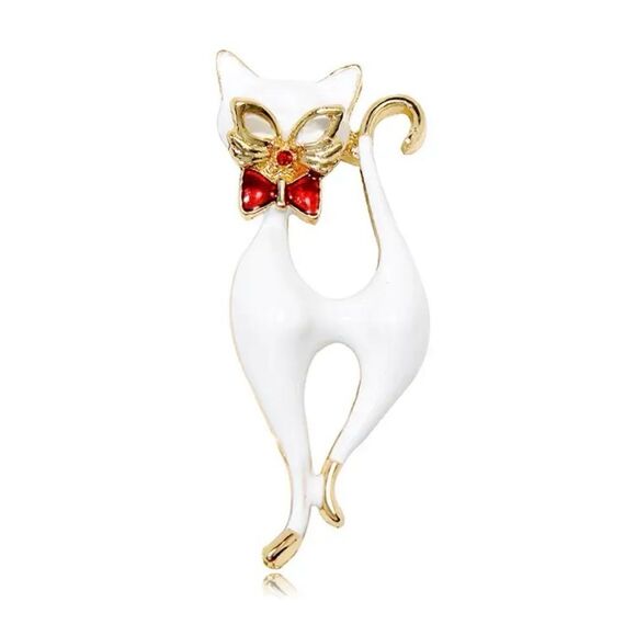 FOXY WHITE CAT BROOCH - Picture 2 of 2